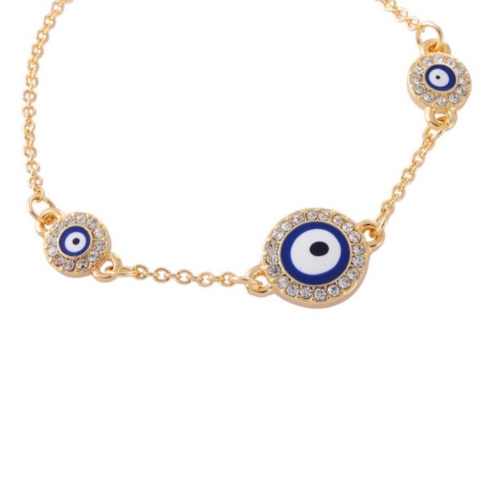 Golden Rhinestone and Enamel Evil Eye Bracelet - Picture 3 of 3